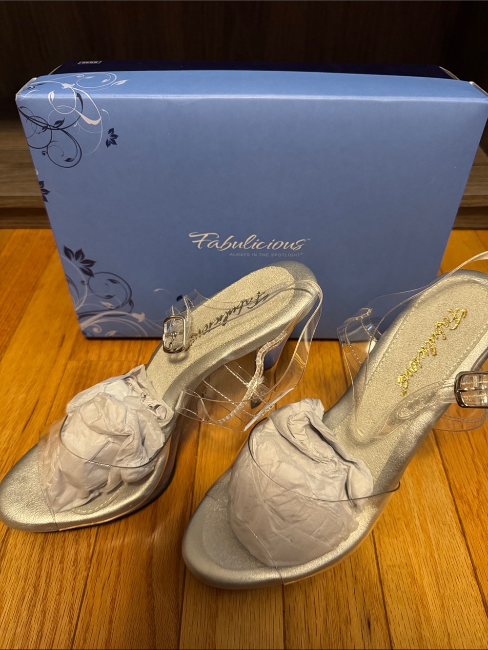 Fabulicious Silver Clear Strap Heeled Sandals